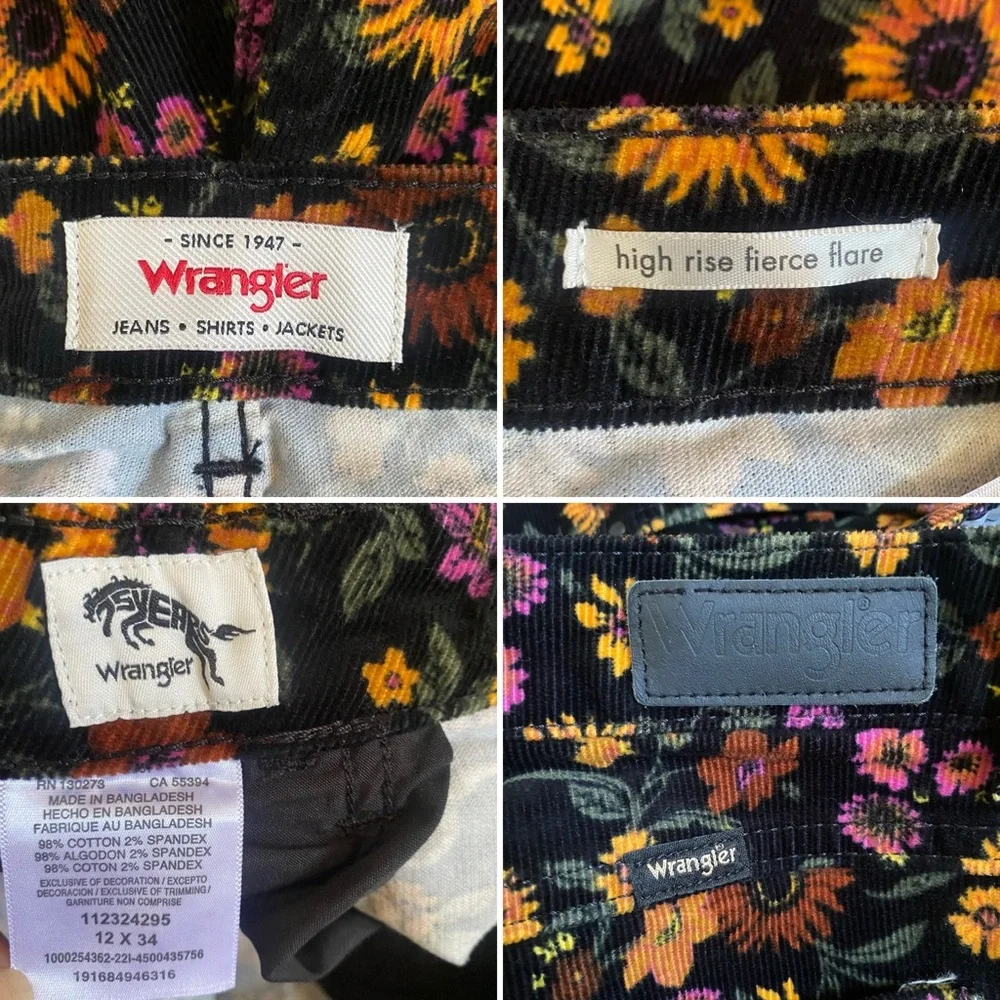 WRANGLER • High Rise Corduroy Fierce Flare - Floral - Size 12 x 34 - Picture 8 of 16